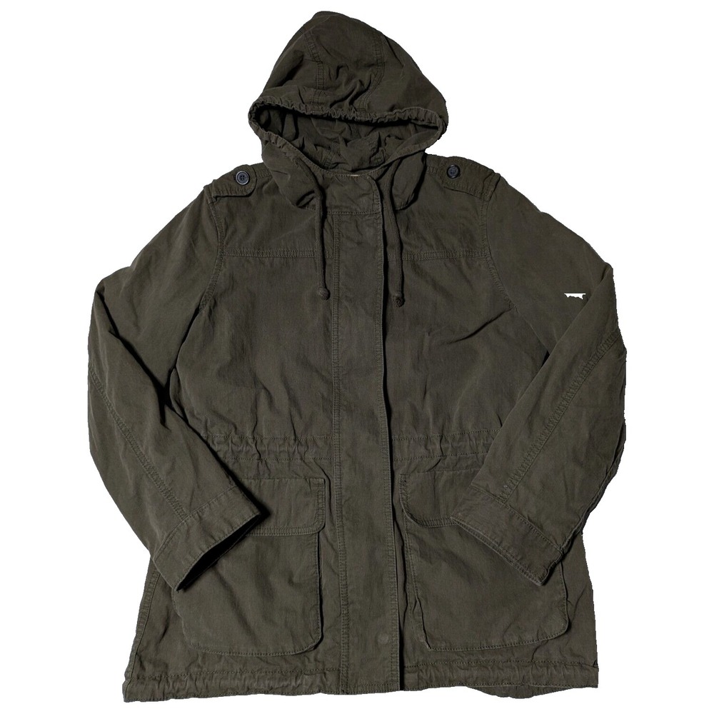 OLD NAVY Women Medium‎ Green Drab Zip Snap Lined Hooded Military Utility Jacket